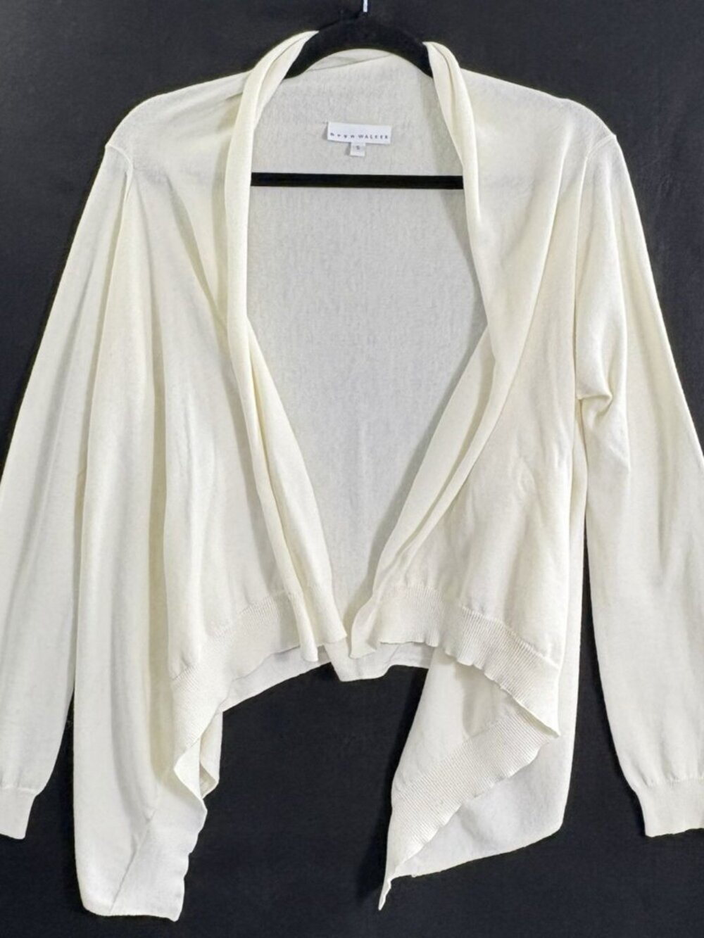 BRYN WALKER Women Open Front Sharkbite Hem Long Sleeve Sweater Sz S Ivory 81-16